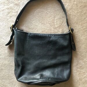 Coach black leather bucket bag